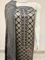 Black & Beige Geometric Printed Cotton Suit Set with Floral Embroidery