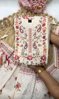 Graceful Cream Crêpe Stitched Suit Set – Floral Paisley Print