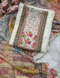 Off White Chikankari Embroidery Cotton Suit Set with Floral Printed Dupatta