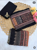 Black Chikankari Embroidery Cotton Suit Set with Digital Printed Dupatta