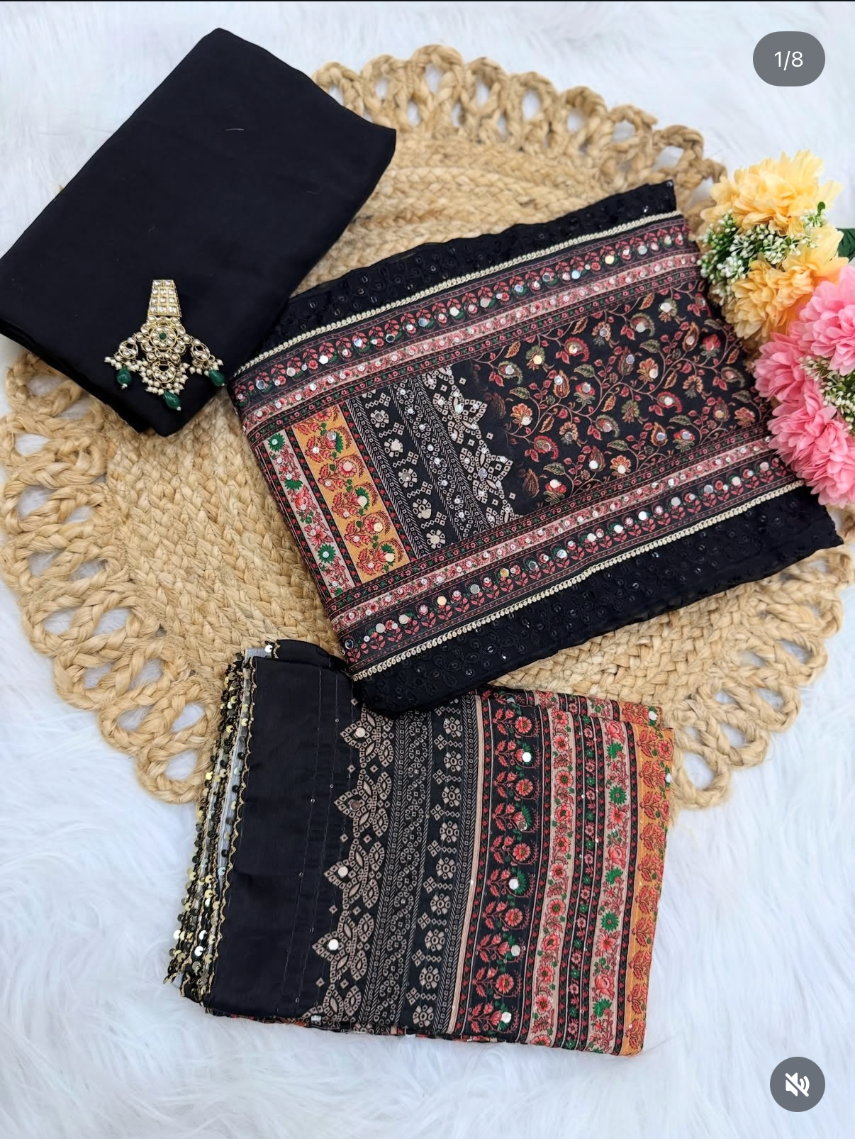Black Chikankari Embroidery Cotton Suit Set with Digital Printed Dupatta