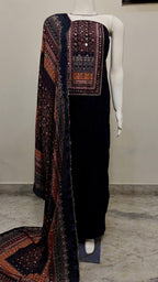 Black Chikankari Embroidery Cotton Suit Set with Digital Printed Dupatta
