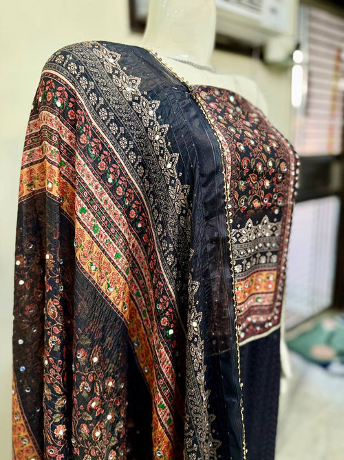 Black Chikankari Embroidery Cotton Suit Set with Digital Printed Dupatta
