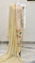 Beige Pure Georgette Embroidered Suit Set with Chiffon Dupatta