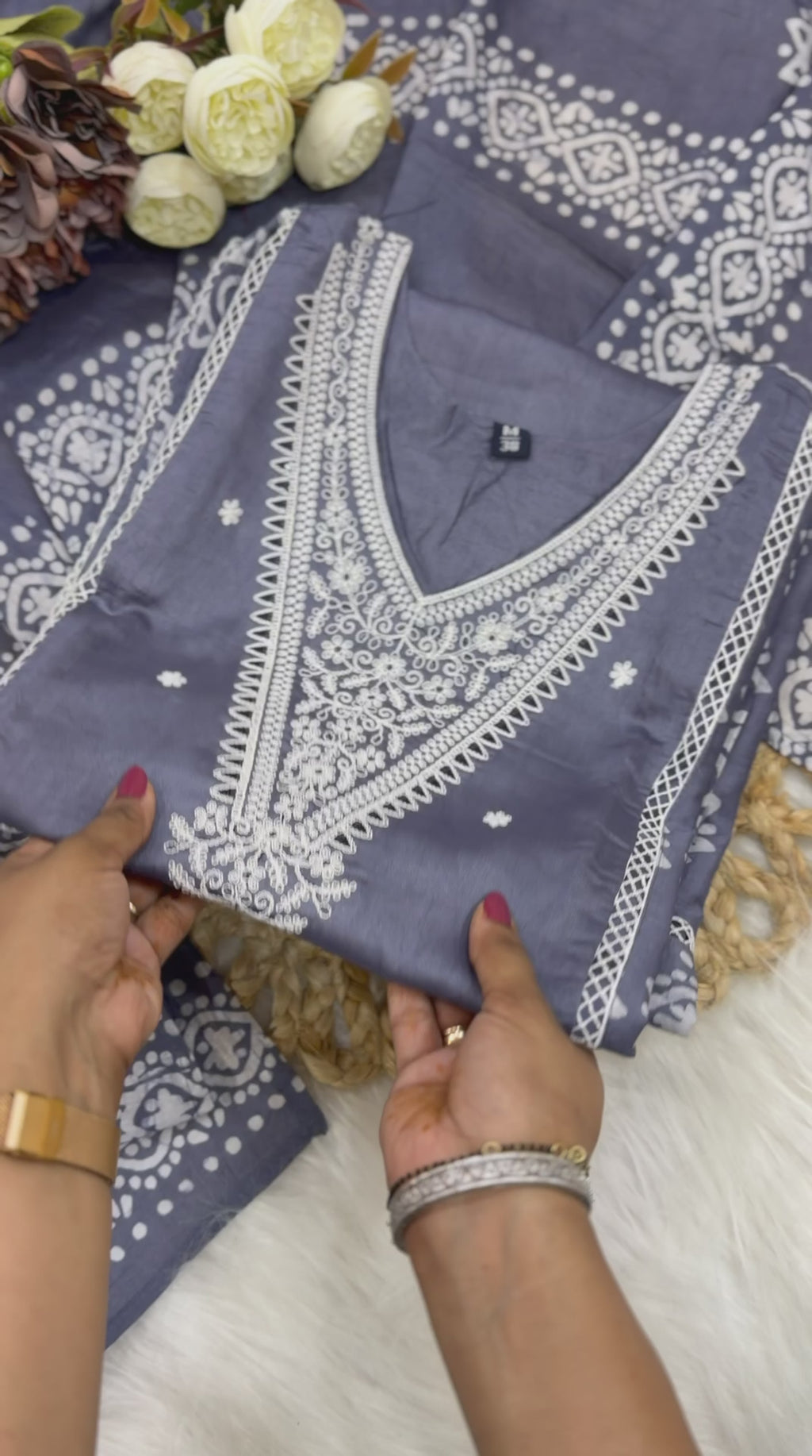 Premium Indigo Blue Cotton Suit Set with Ethnic Handblock Print Dupatta