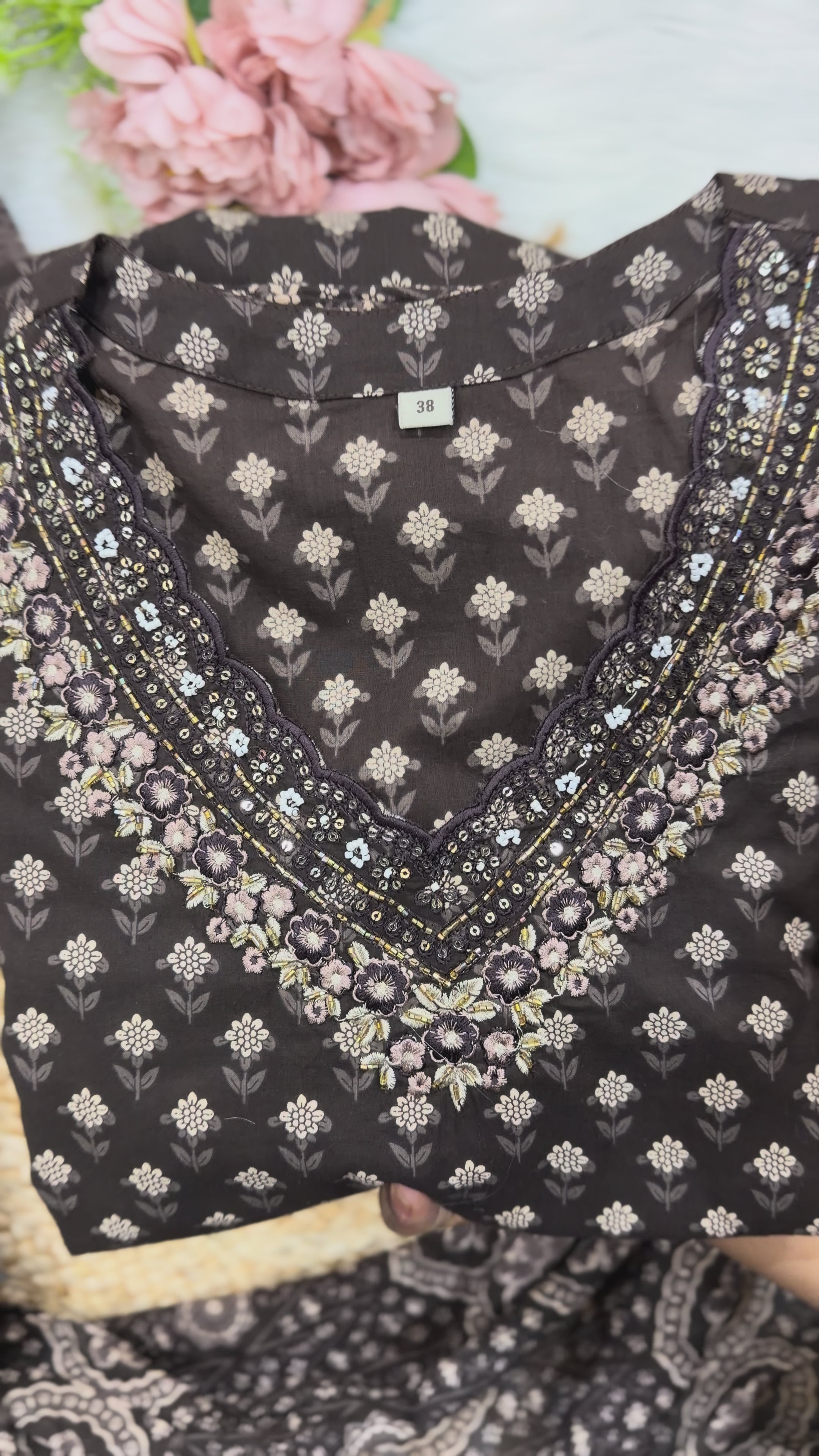 Elegant Soft Cotton Stitched Suit Set – Coffee Color Print
