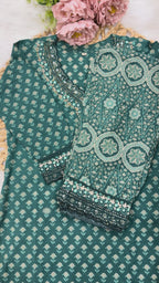 Elegant Soft Cotton Stitched Suit Set – Green Color Print