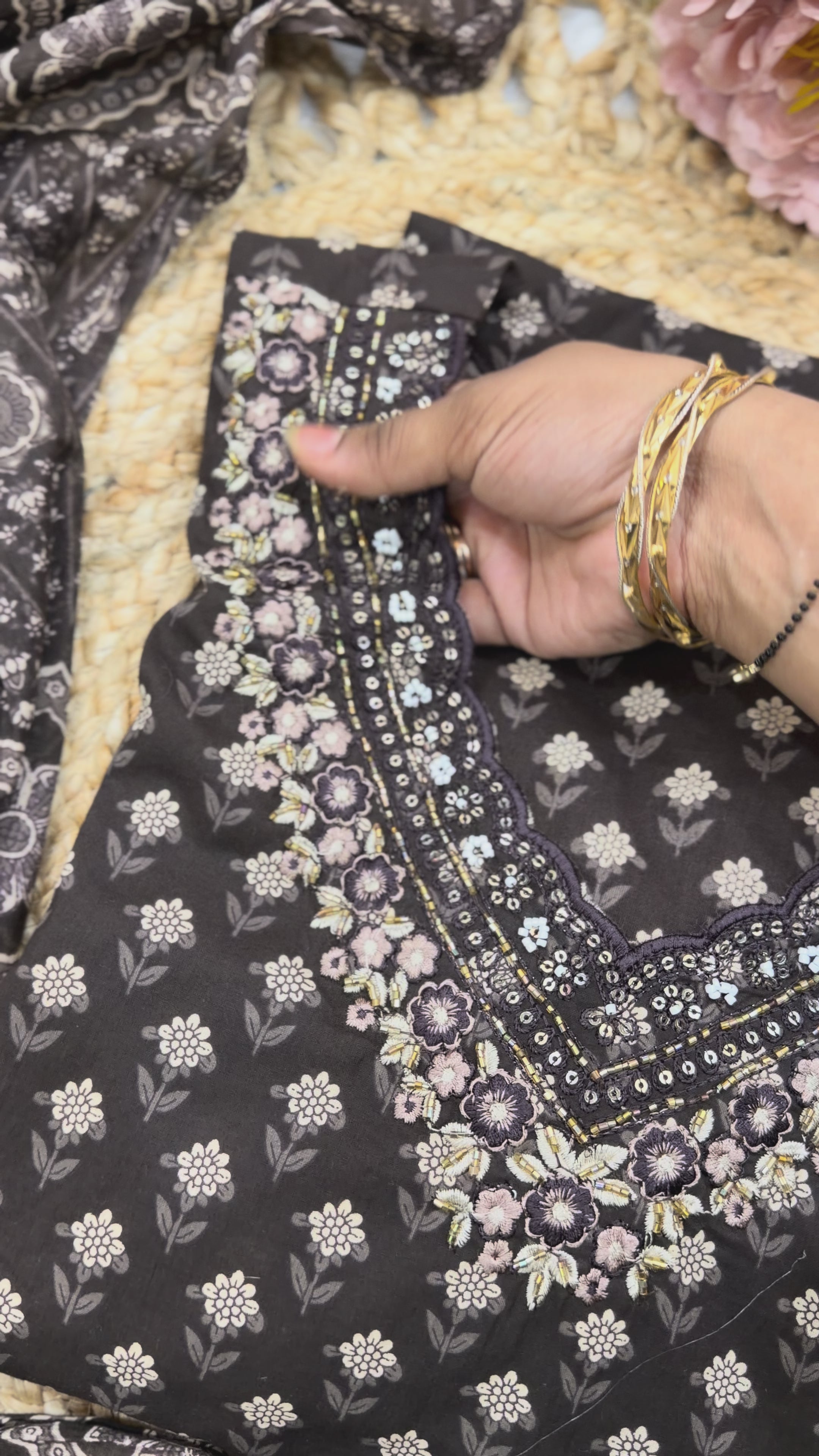 Elegant Soft Cotton Stitched Suit Set – Coffee Color Print