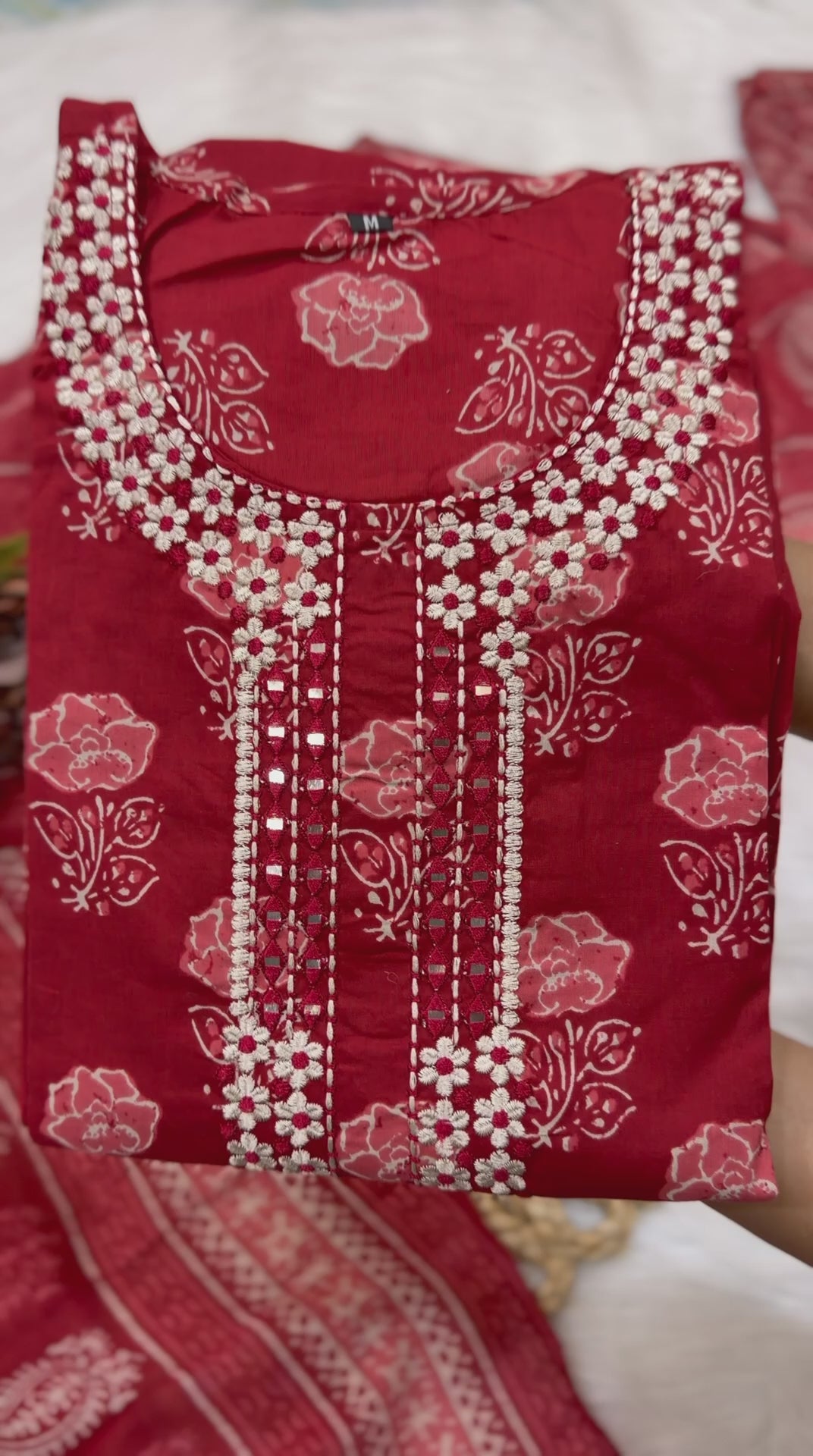 Rust Color Handblock Printed Cotton Suit Set with Dupatta