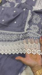 Premium Indigo Blue Cotton Suit Set with Ethnic Handblock Print Dupatta