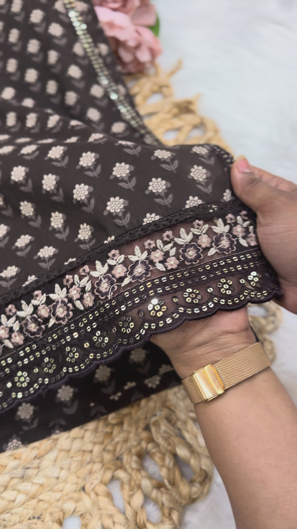 Elegant Soft Cotton Stitched Suit Set – Coffee Color Print