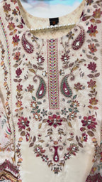 Graceful Cream Crêpe Stitched Suit Set – Floral Paisley Print