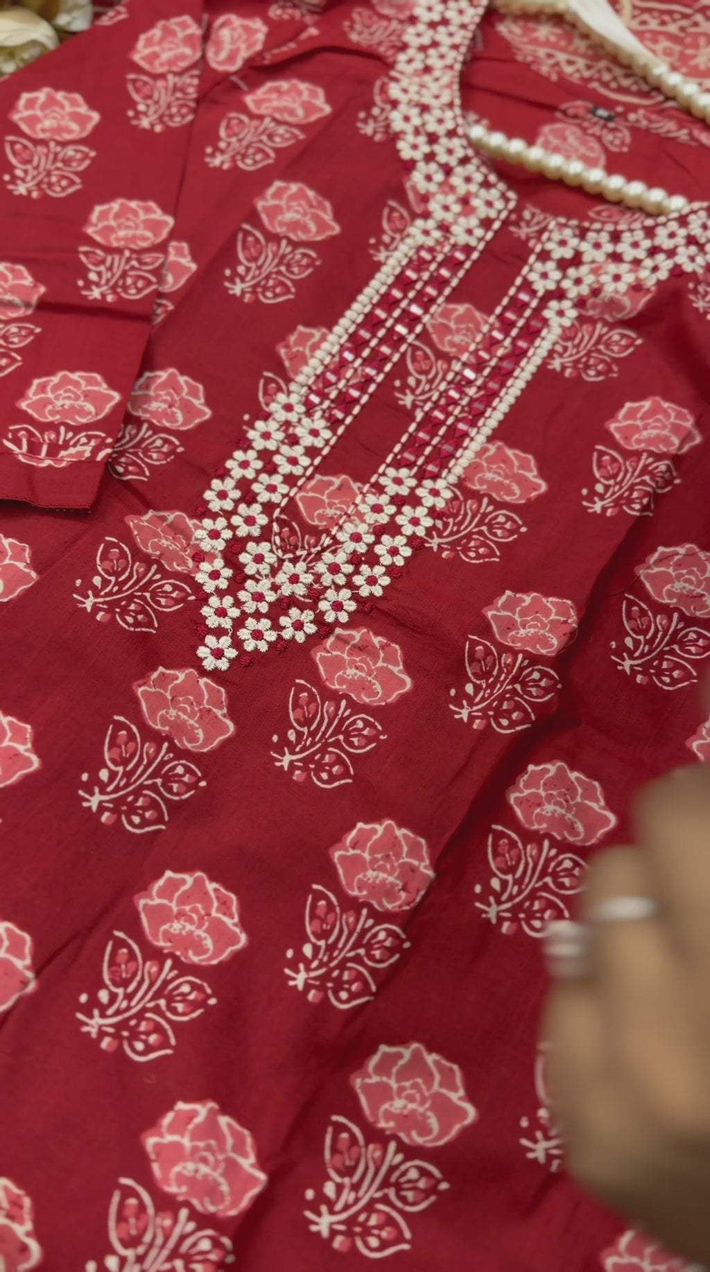 Rust Color Handblock Printed Cotton Suit Set with Dupatta