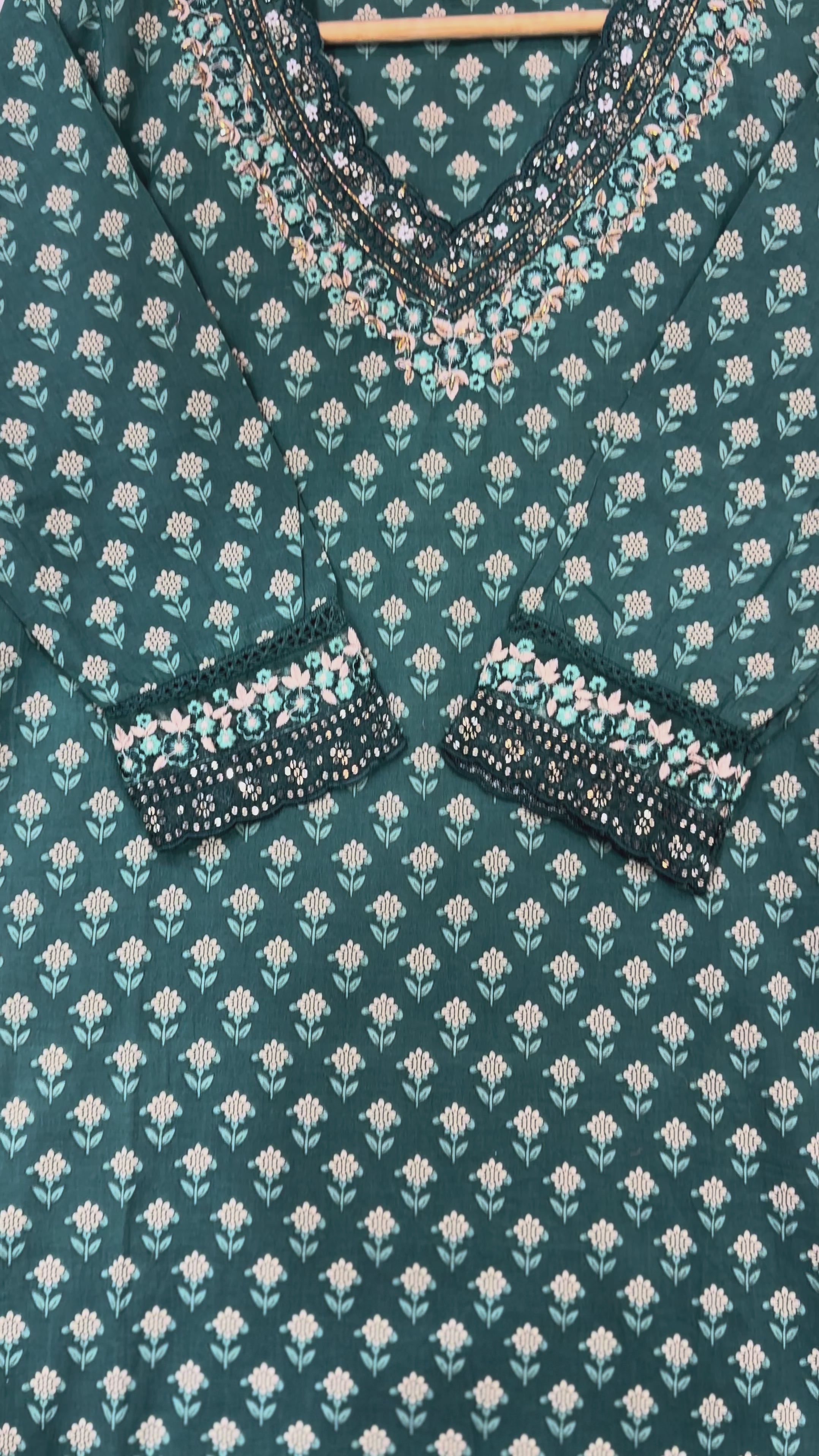 Elegant Soft Cotton Stitched Suit Set – Green Color Print